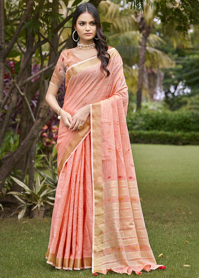 Light Pink Cotton Saree With Blouse Piece For Cheap Cheap Online