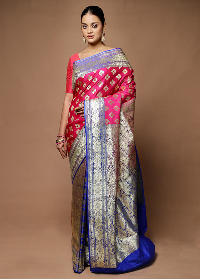 Pink Banarasi Silk Saree With Blouse Piece Genuine For Sale