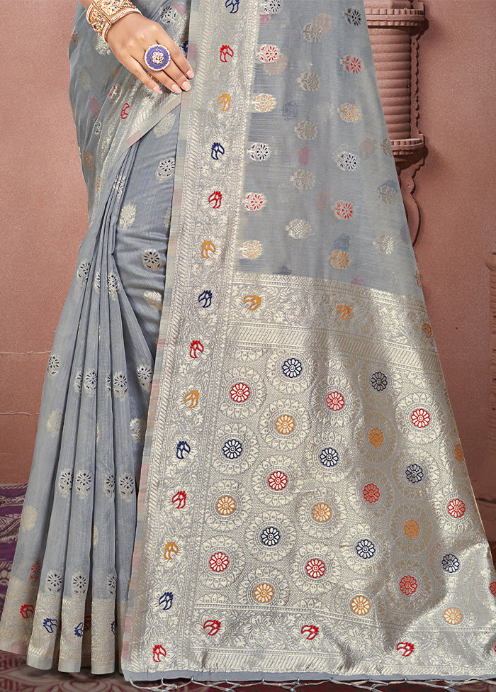 Grey Cotton Saree With Blouse Piece Cheap Sale Best Pices