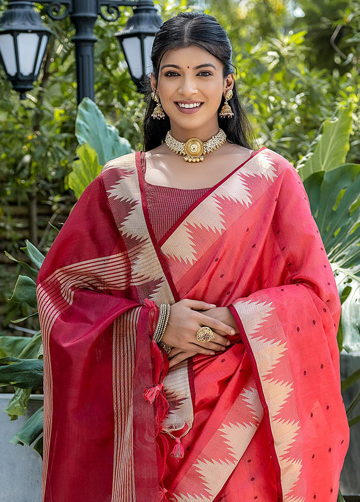 Coral Tussar Silk Saree With Blouse Piece Outlet Pices