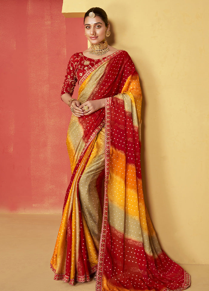 Multicolor Chiffon Silk Saree With Blouse Piece Cheap Pice