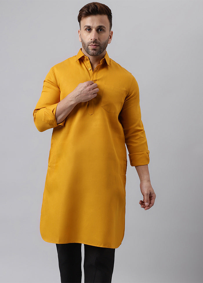 Mustard Cotton Jacquard Long Kurta Classic