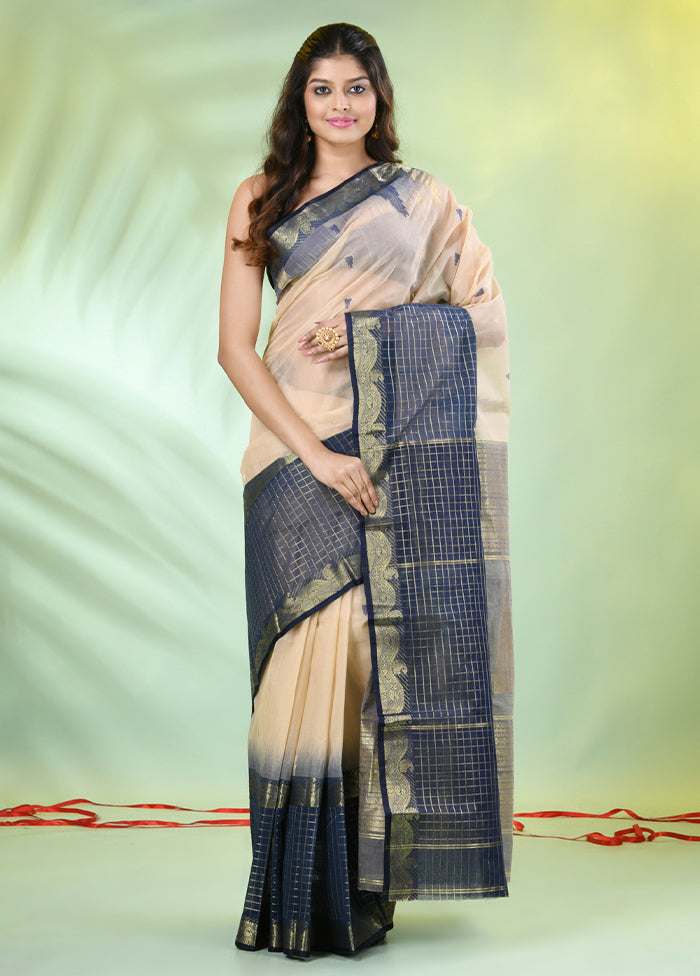 Beige Pure Cotton Texture Motifs Woven Saree Without Blouse Piece Free Shipping Best Place