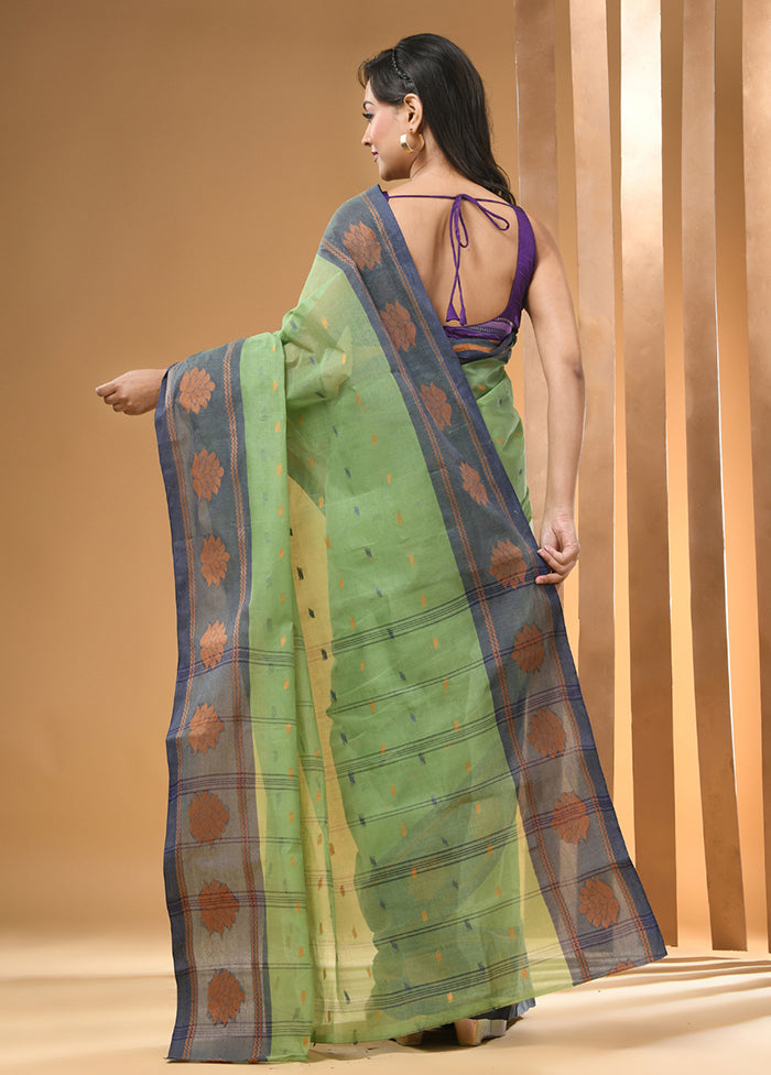 Green Cotton Woven Work Saree Without Blouse Piece Shipping Outlet Store Online