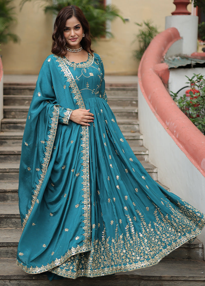 3 Pc Blue Readymade Silk Suit Set Amazon Sale Online