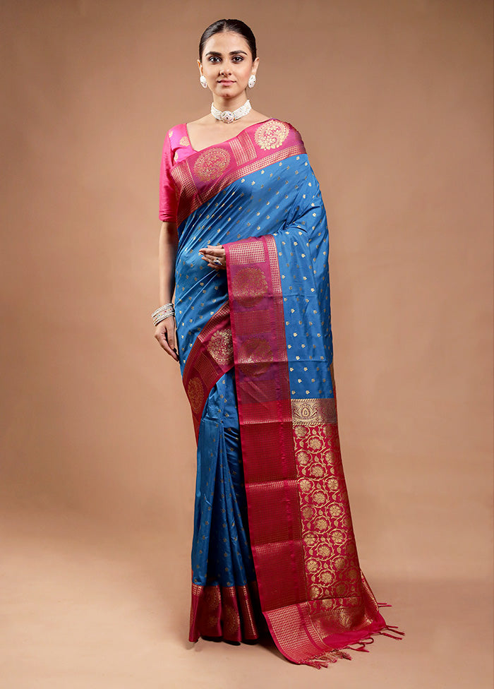 Blue Kanjivaram Silk Saree With Blouse Piece Outlet Release Dates