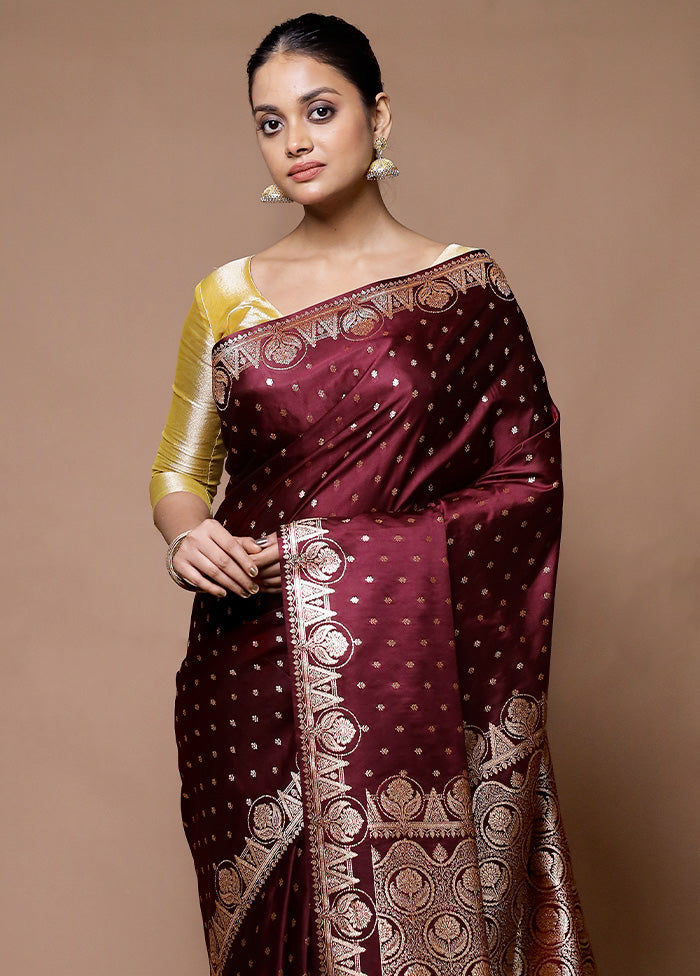 Maroon Banarasi Silk Saree With Blouse Piece Latest Collections For Sale