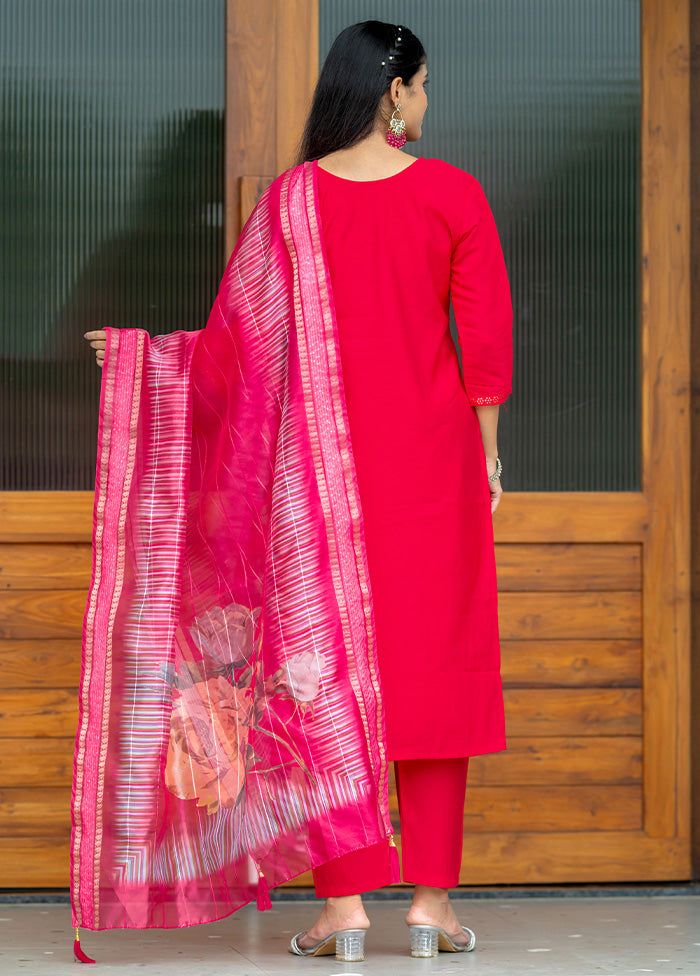 3 Pc Pink Readymade Silk Suit Set Best Pices Online