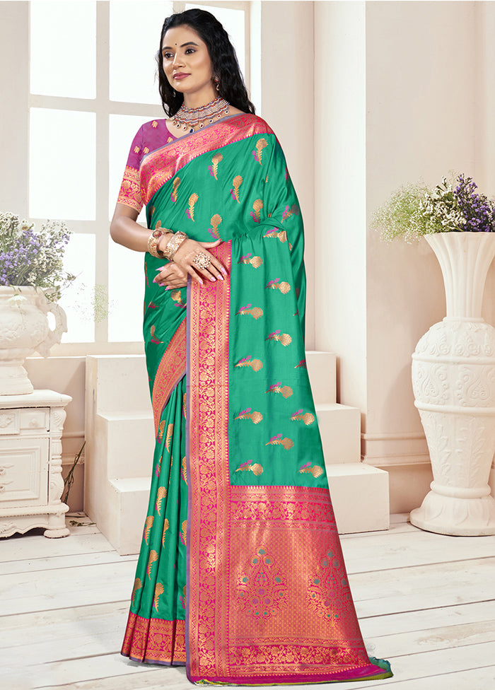 Teal Green Dupion Silk Saree With Blouse Piece Collections For Sale