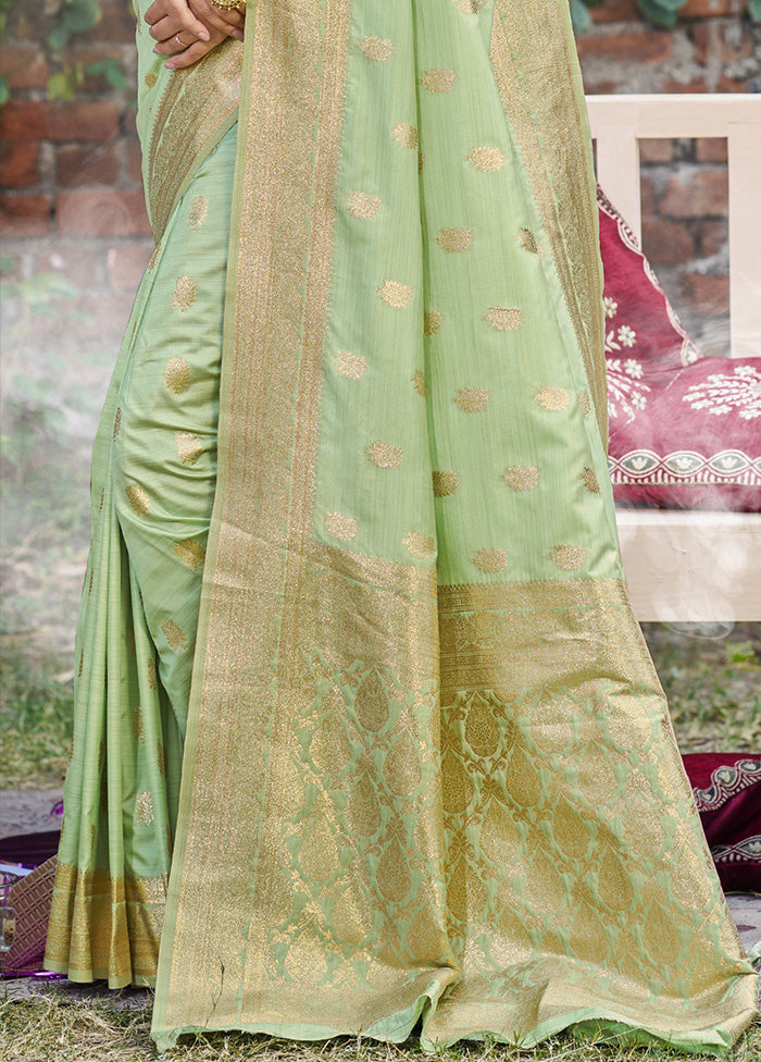 Light Green Spun Silk Saree With Blouse Piece Discount Big Discount