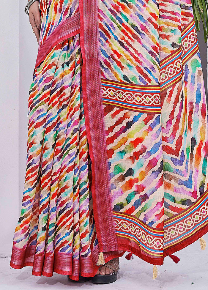 Multicolor Linen Silk Saree With Blouse Piece Sale Best Wholesale