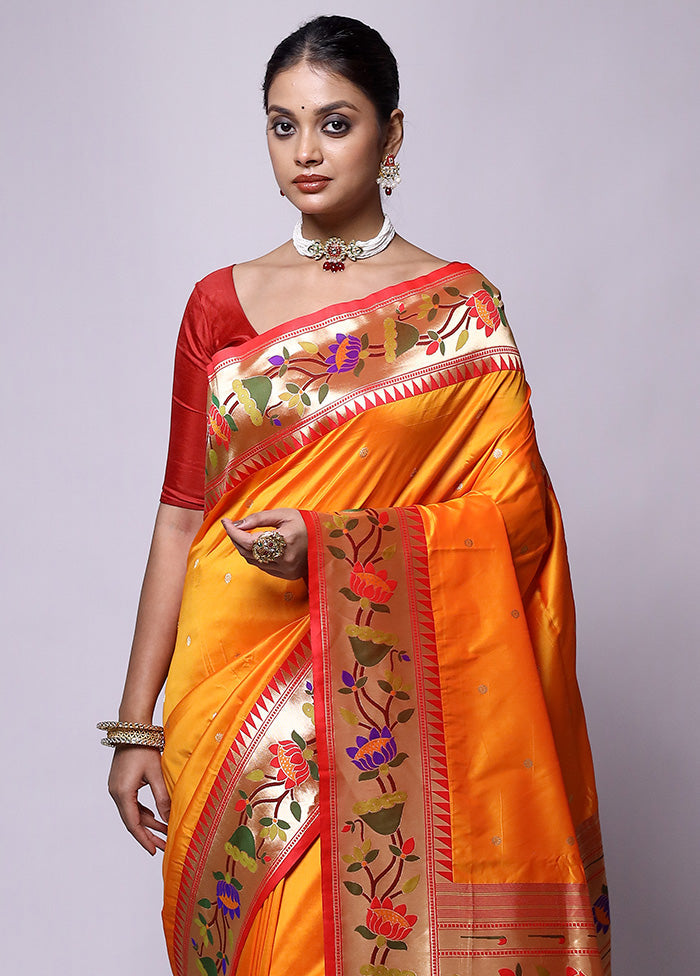 Yellow Katan Silk Saree With Blouse Piece With Credit Card Free Shipping