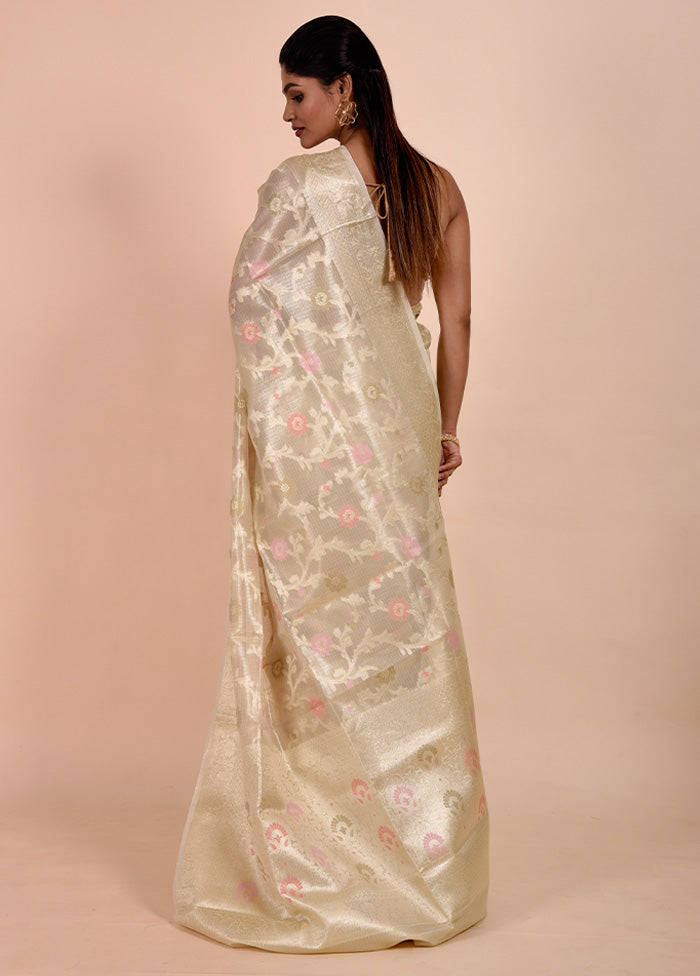 Cream Tissue Silk Saree With Blouse Piece Cheap Sale Supply