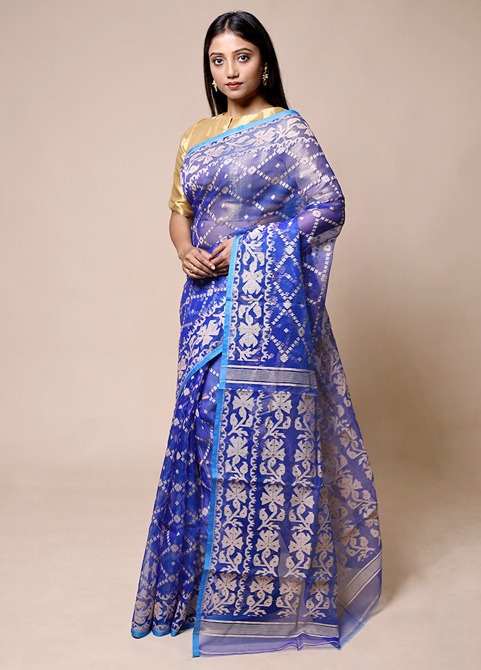 Blue Pure Tant Jamdani Saree Without Blouse Piece Buy Cheap Many Kinds Of