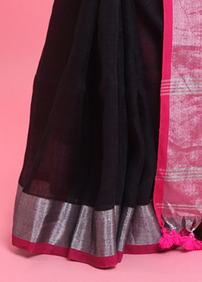 Black Linen Silk Saree With Blouse Piece Cheap Discounts