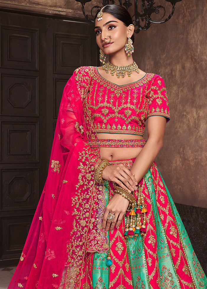 3 Pc Pink Silk Semi Stitched Lehenga Set Cheap Sale Amazon