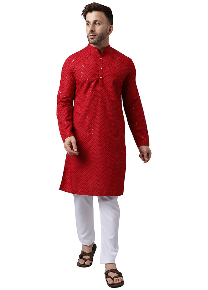 2 Pc Red Silk Kurta Pajama Set Discount Latest Collections