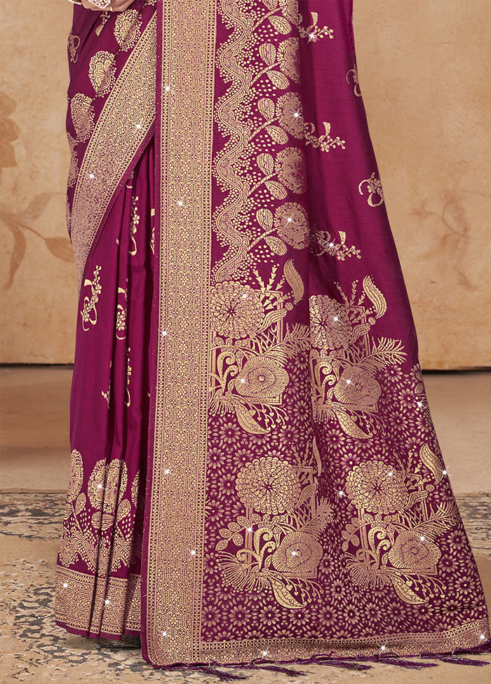 Wine Spun Silk Saree With Blouse Piece Discount For Sale