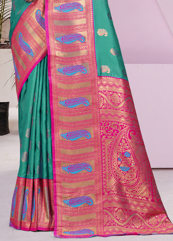 Teal Green Dupion Silk Saree With Blouse Piece Recommend Sale Online