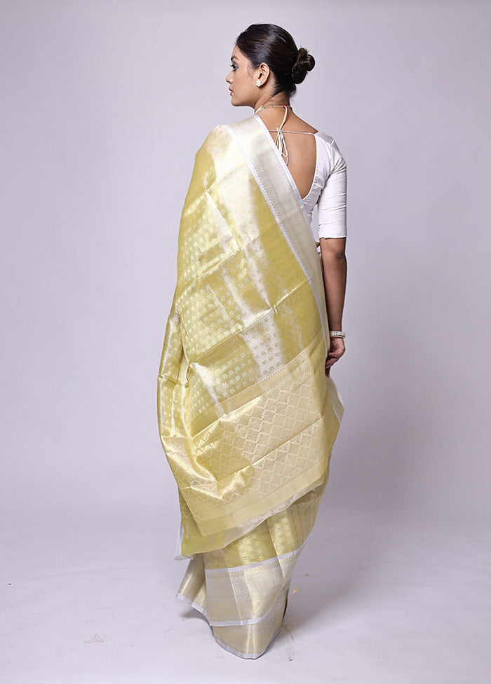 Yellow Tissue Silk Saree With Blouse Piece Cheap Browse