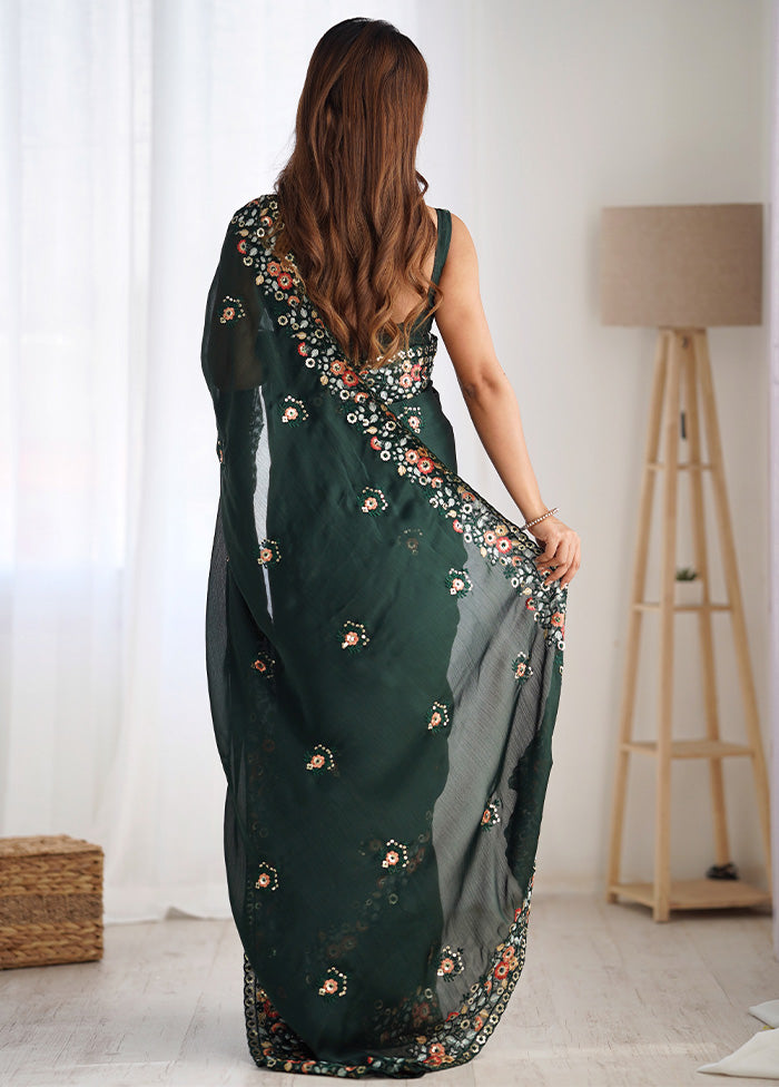 Green Satin Silk Saree With Blouse Piece Really Cheap Shoes Online