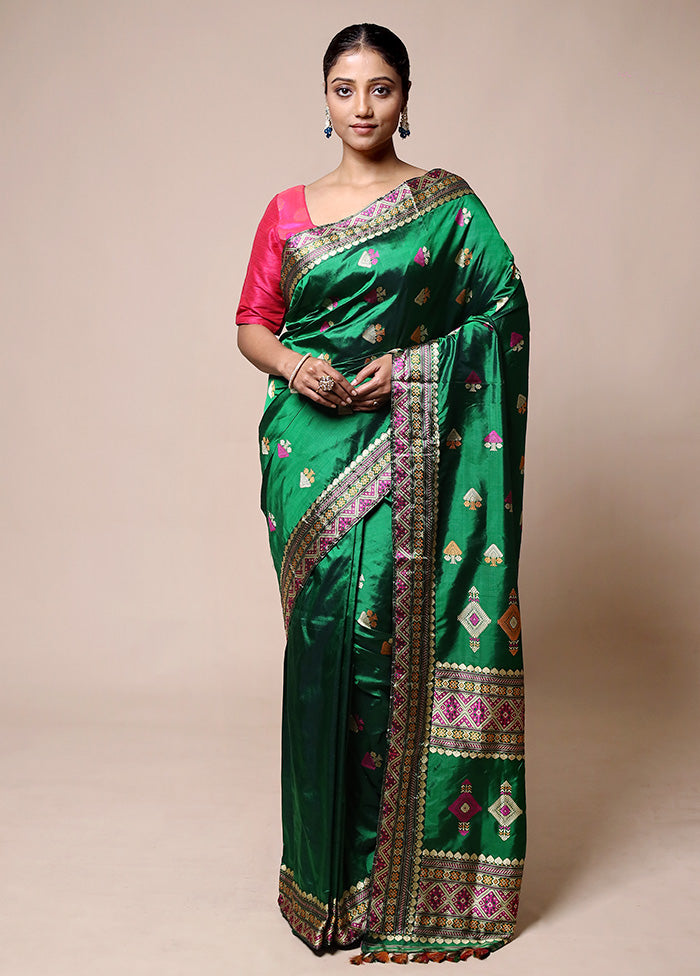 Green Handloom Assam Pure Silk Saree With Blouse Piece Buy Cheap Sast