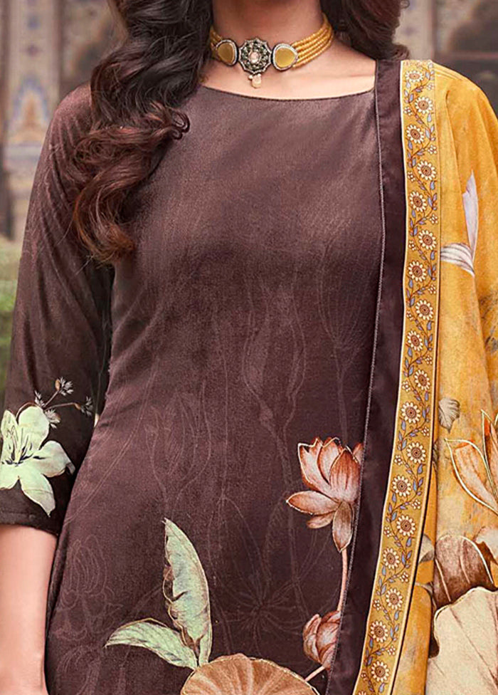 3 Pc Brown Unstitched Velvet Suit Set Shipping Discount Sale