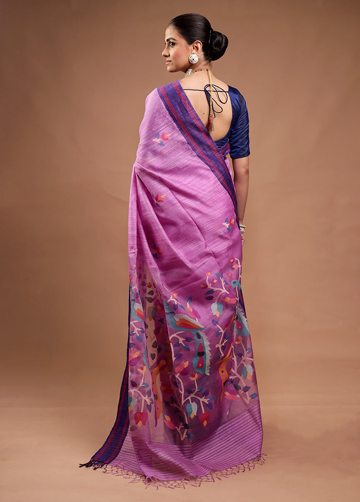 Purple Handloom Tussar Pure Silk Saree With Blouse Piece Fashionable For Sale