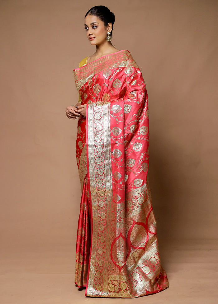 Pink Banarasi Silk Saree With Blouse Piece Cheap Best Seller