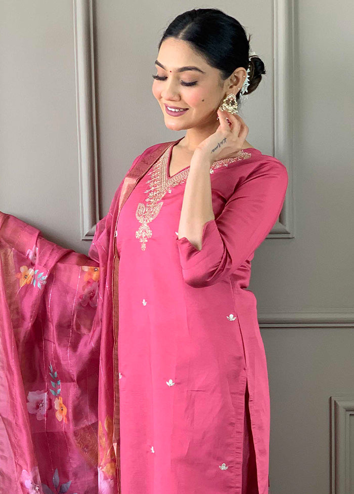 3 Pc Hot Pink Readymade Viscose Suit Set Sale Visit