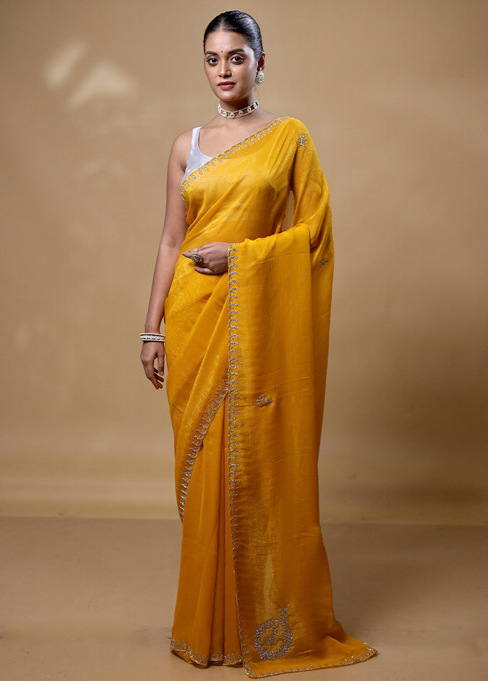 Yellow Silk Saree With Blouse Piece Sale Visa Payment