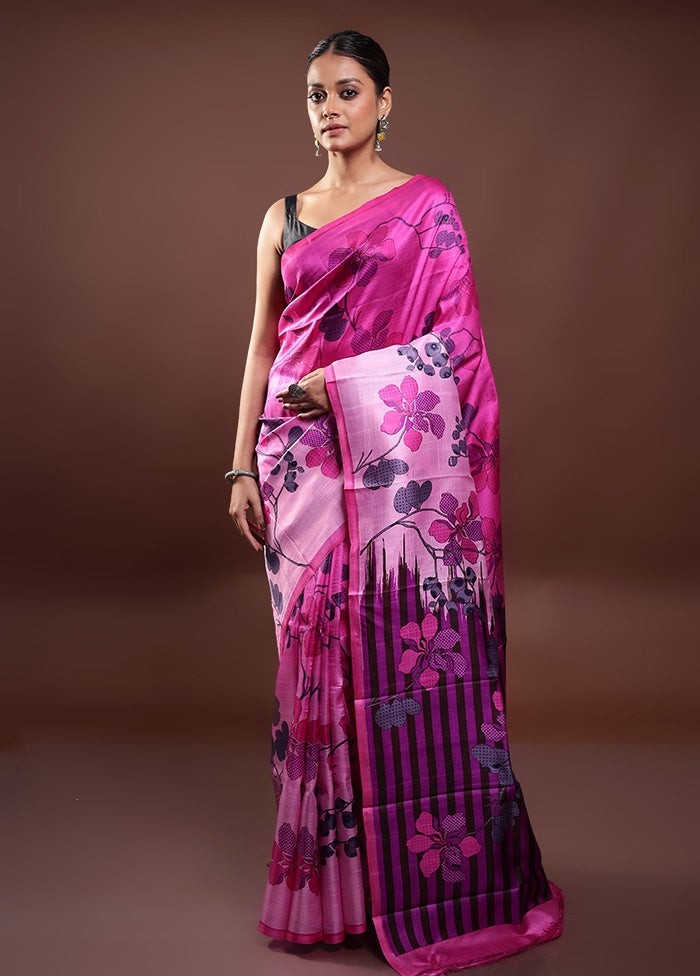 Pink Printed Pure Silk Saree Without Blouse Piece Discount Collections