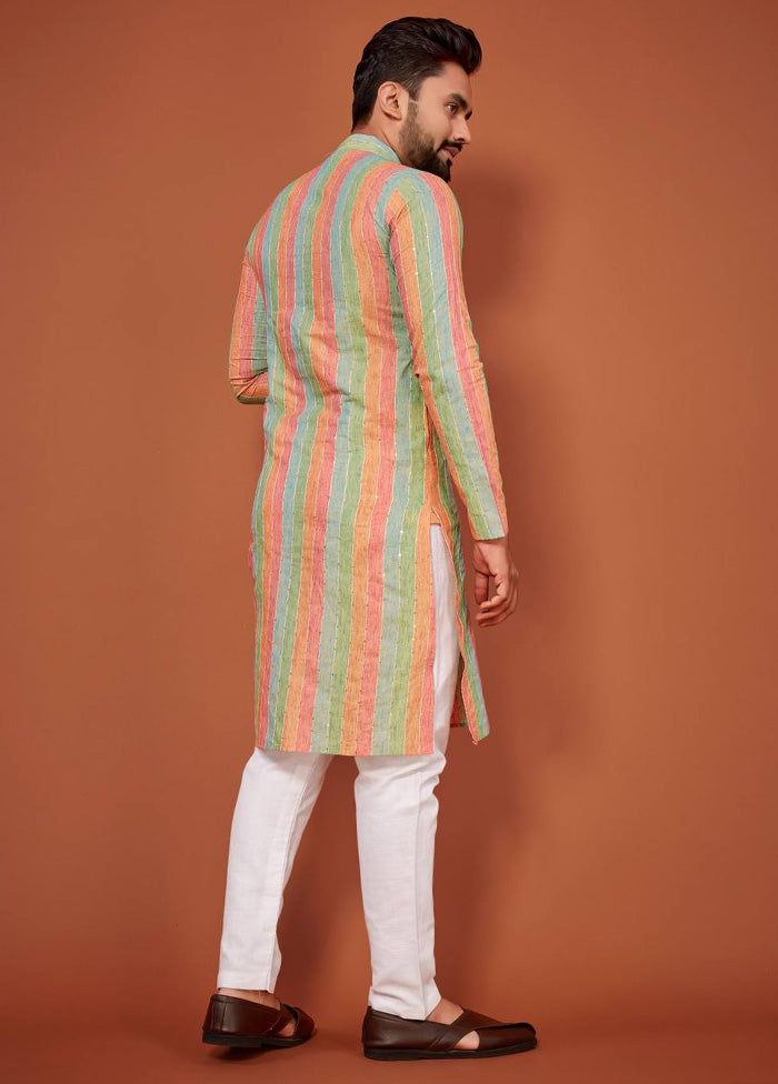 Multicolor Silk Kurta And Pajama Set Free Shipping Online