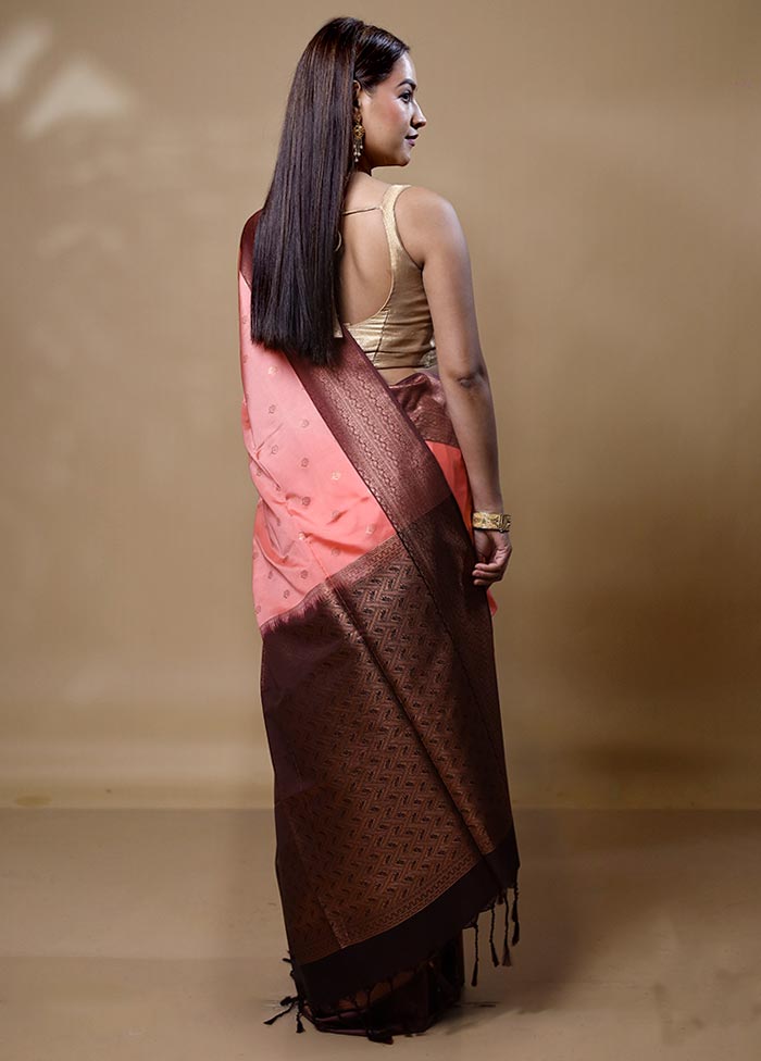 Peach Dupion Silk Saree With Blouse Piece With Paypal Sale Online