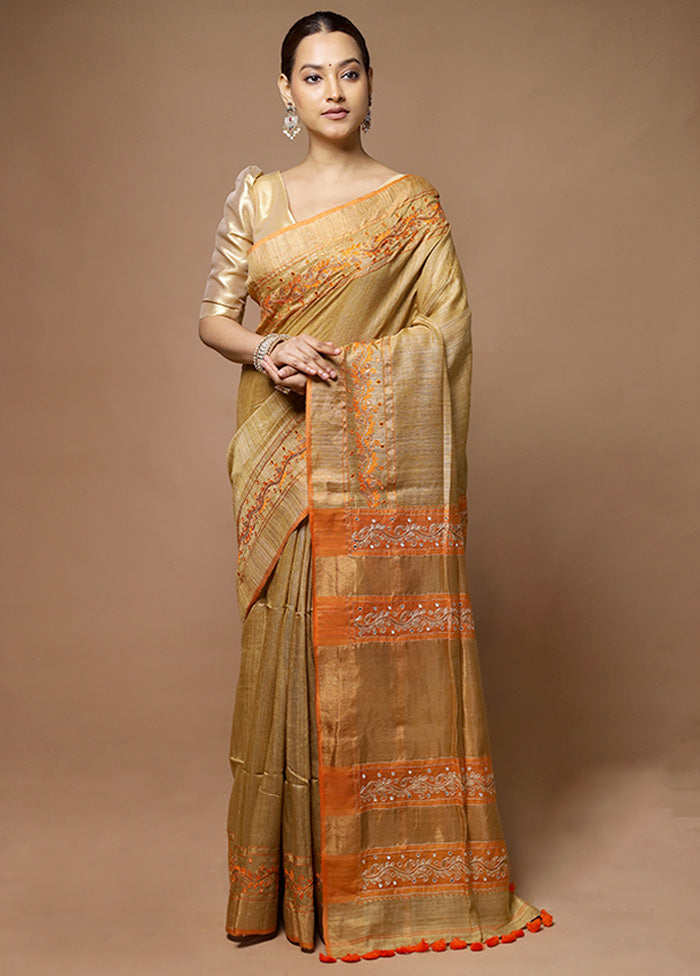 Cream Handloom Matka Pure Silk Saree With Blouse Piece Collections Cheap Online