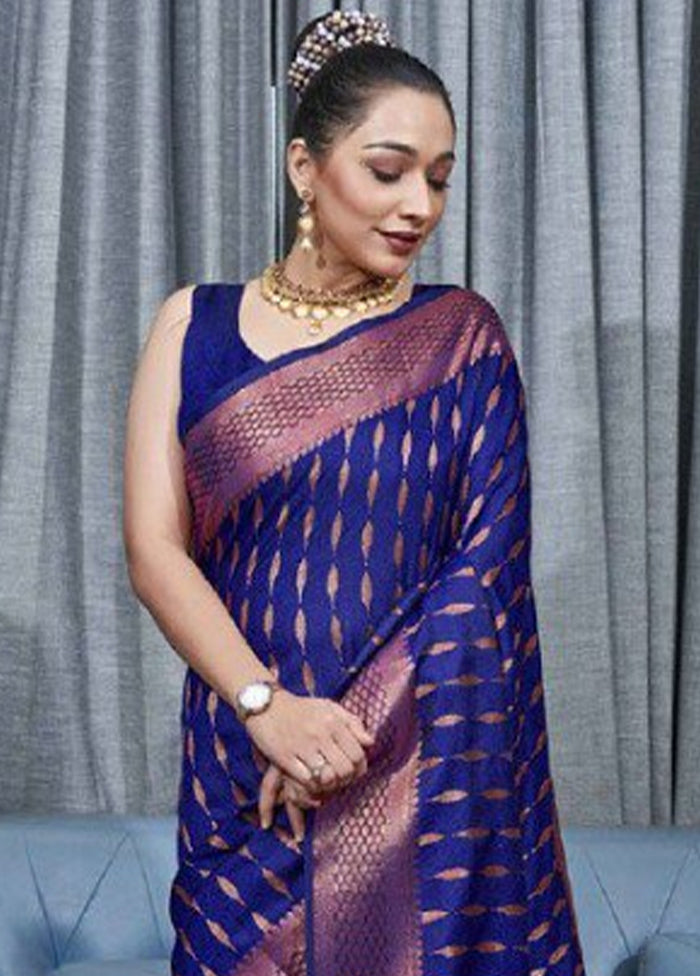 Royal Blue Banarasi Silk Saree With Blouse Piece Outlet Locations Cheap Pice