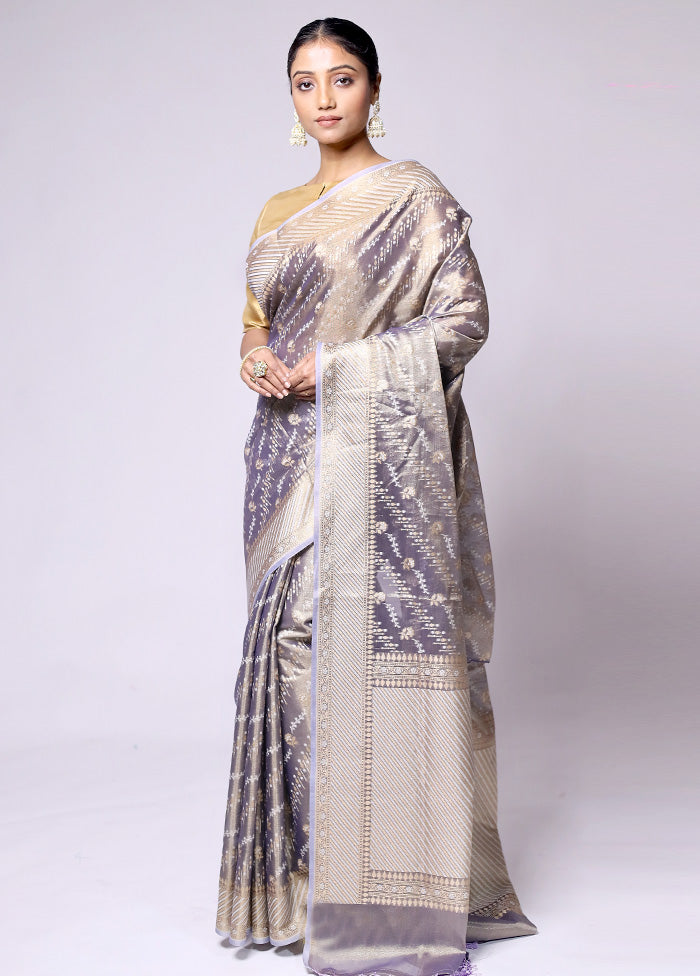 Grey Tissue Silk Saree With Blouse Piece New Styles For Sale