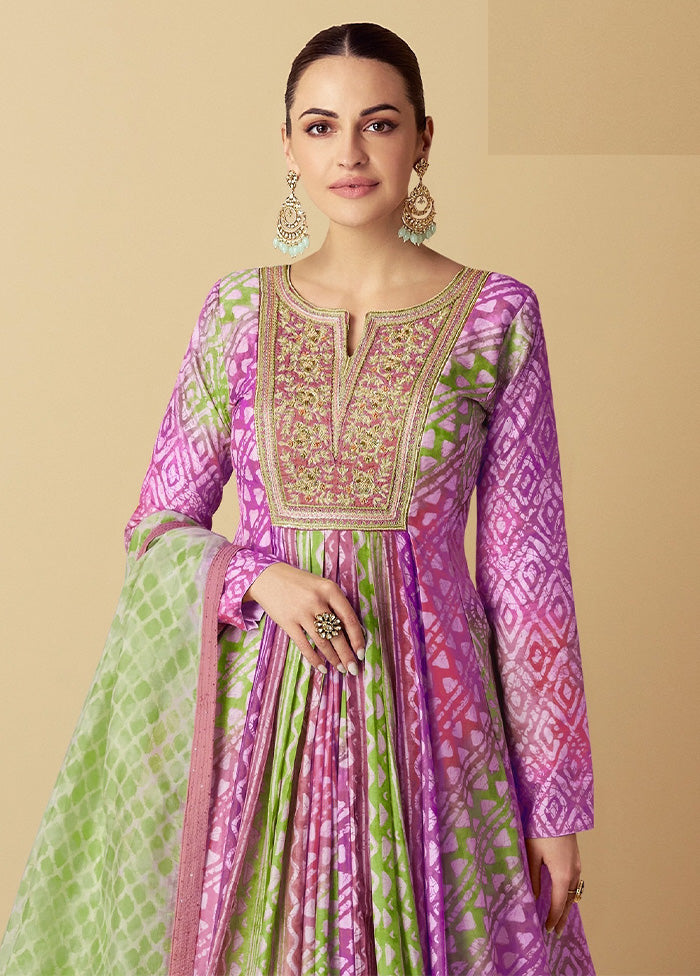 2 Pc Purple Semi Stitched Silk Kurti Set Extremely Cheap Online