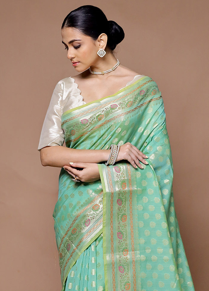 Green Kora Silk Saree With Blouse Piece Sast Cheap Pice