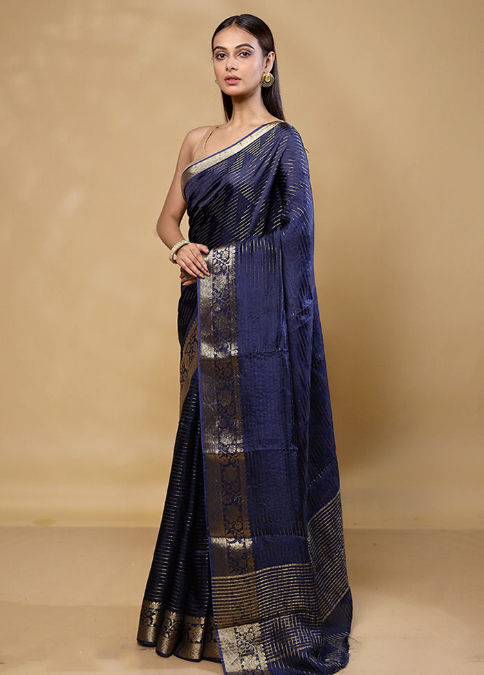 Blue Tussar Silk Saree With Blouse Piece Best Place To Buy Online