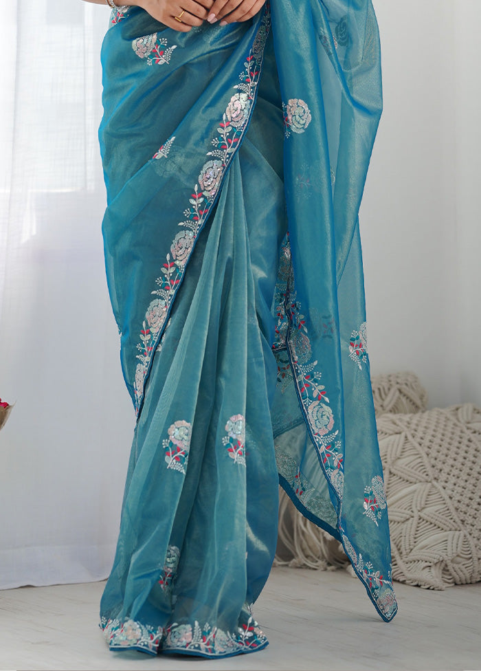 Blue Net Net Saree With Blouse Piece Buy Cheap Wide Range Of