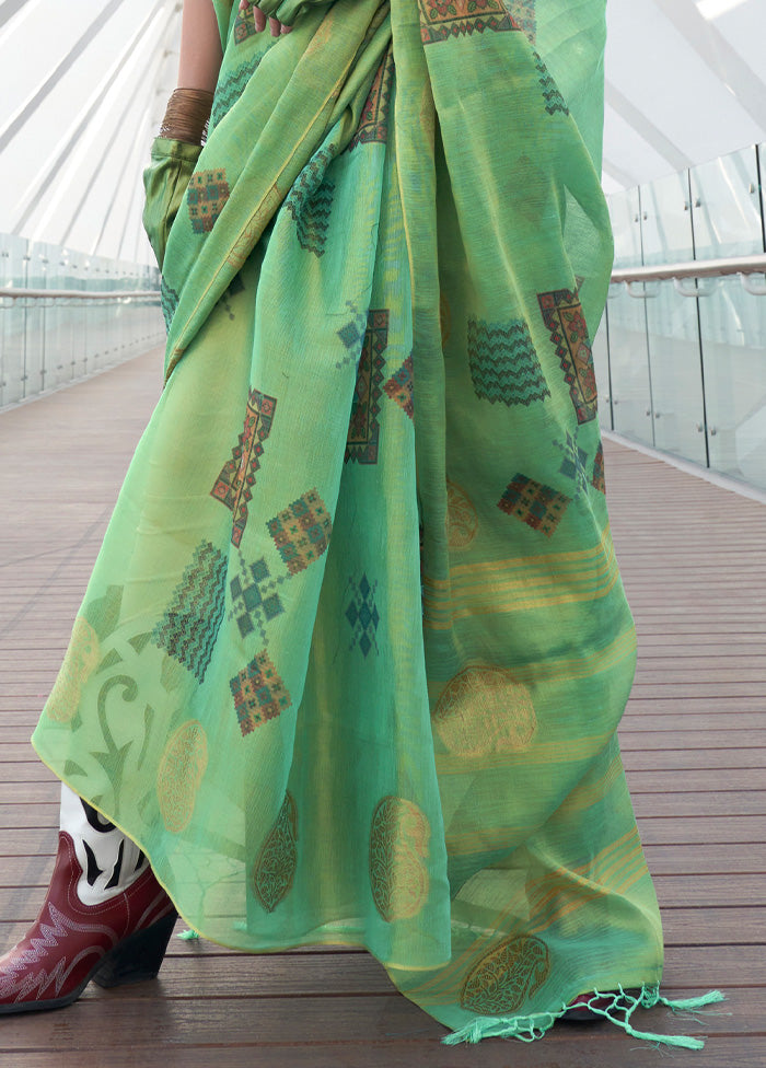 Green Spun Silk Saree With Blouse Piece Finishline Online