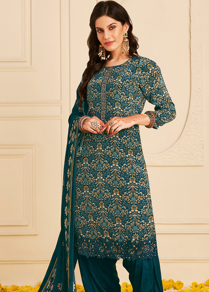 3 Pc Navy Blue Unstitched Pure Silk Suit Set Buy Cheap Latest