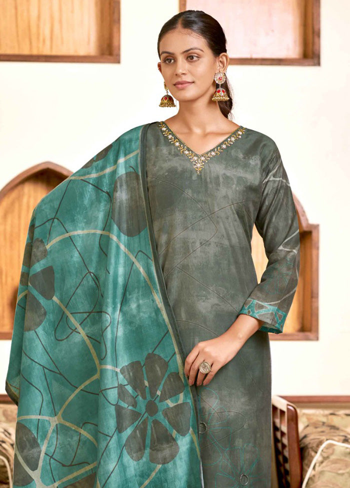 3 Pc Green Readymade Viscose Dupatta Suit Set Clearance Discounts