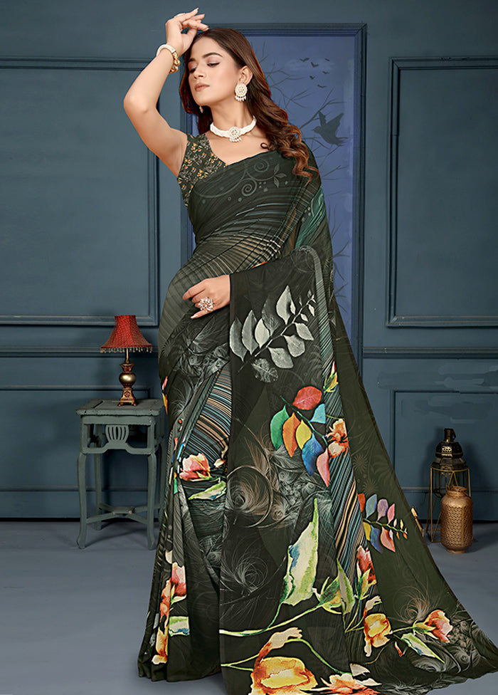 Green Spun Silk Saree With Blouse Piece Clearance Official Site