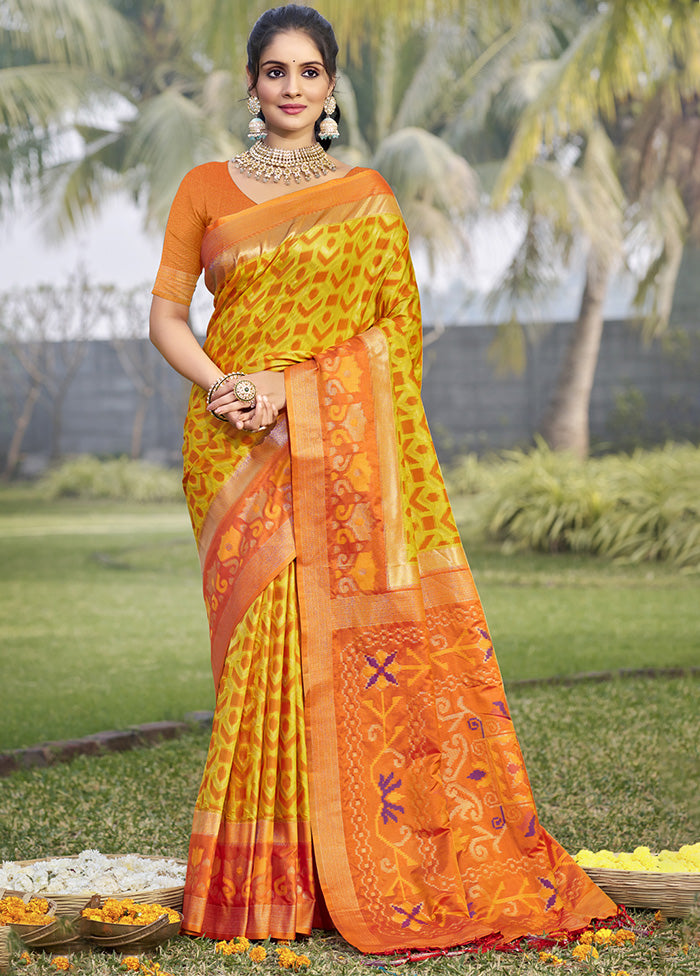 Yellow Spun Silk Saree With Blouse Piece Discount Codes Really Cheap