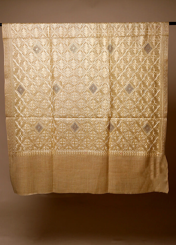 Cream Butta Work With Zari Woven Border Shawl Really For Sale