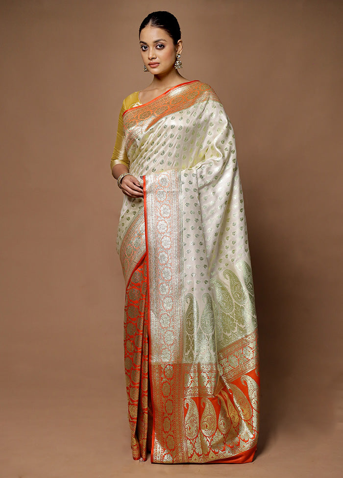 Cream Banarasi Silk Saree With Blouse Piece Buy Cheap Cheapest Pice