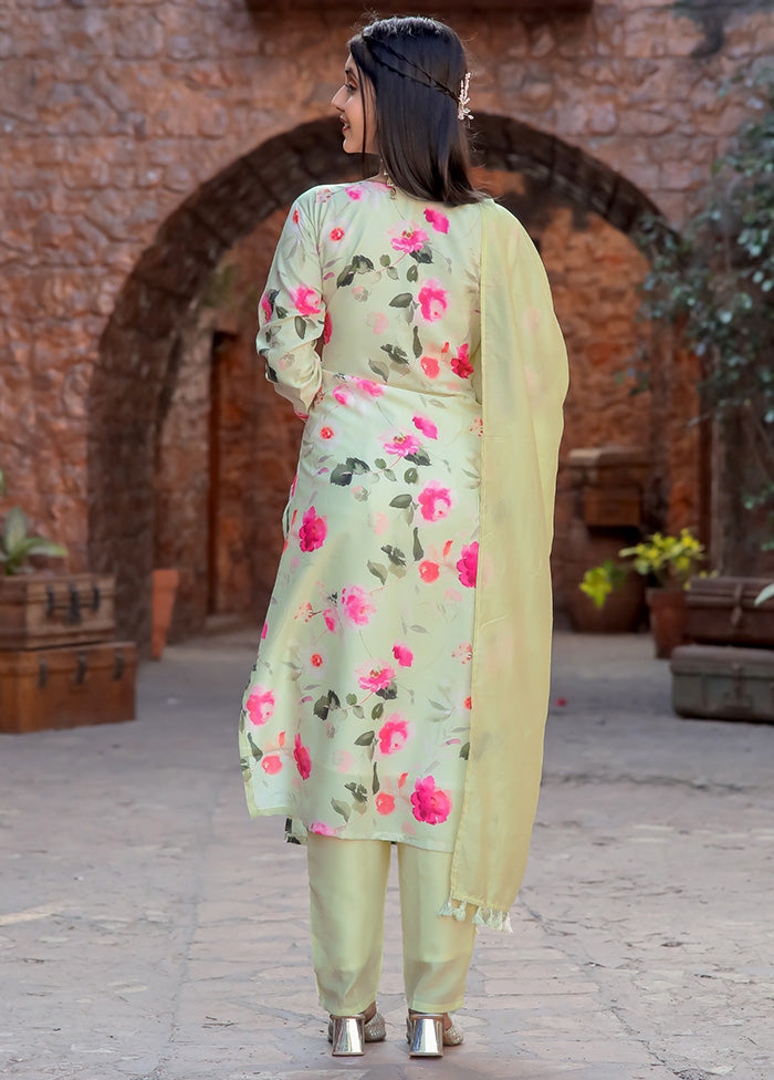 3 Pc Pista Green Readymade Cotton Dupatta Suit Set Inexpensive For Sale