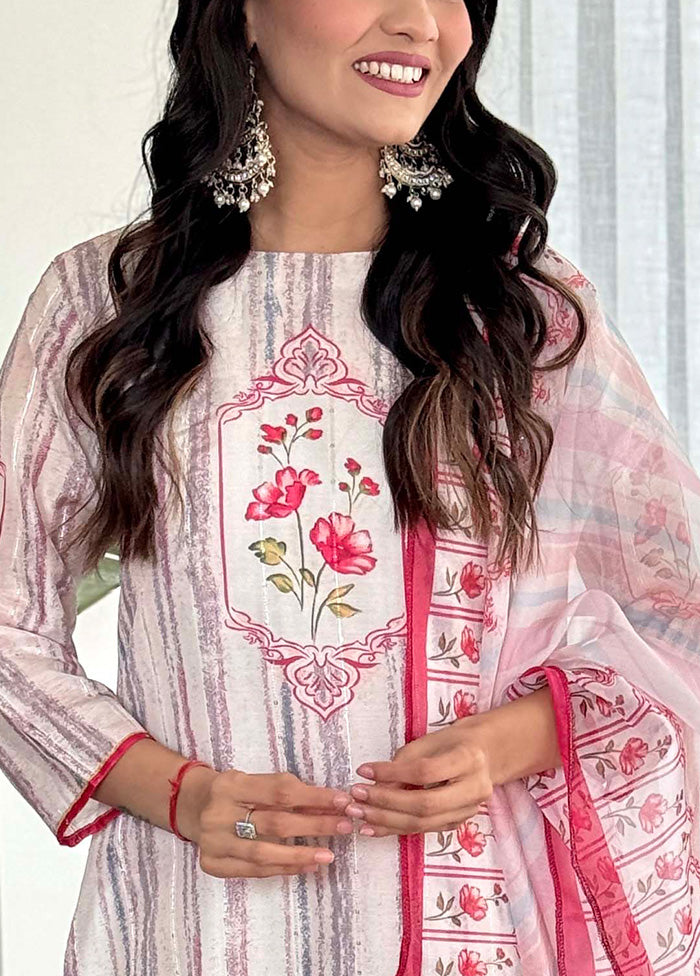 3 Pc Off White Readymade Silk Suit Set Best Wholesale For Sale